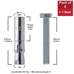 PD58 Internally Threaded Drop-In Anchor, Carbon Steel,Zinc Plated Finish,7/8″Dia