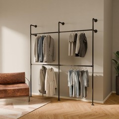 Wall Mounted Clothing Rack Industrial Pipe 79.13 W 87.4 H Black Steel pamo