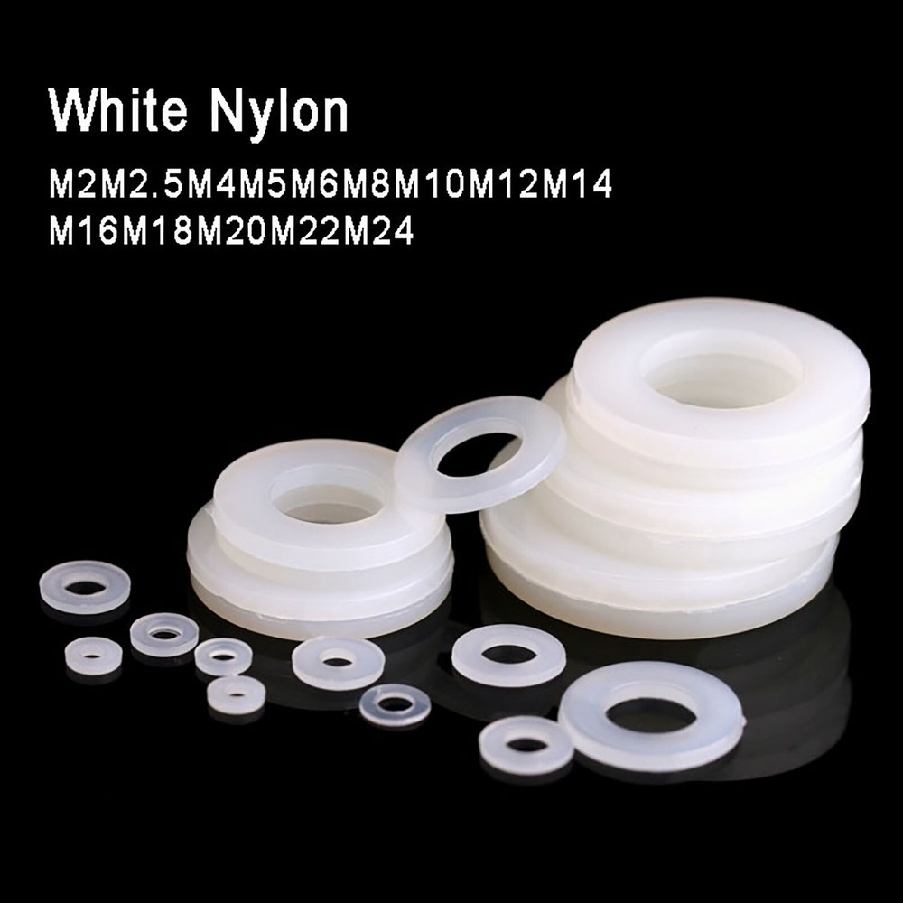 M2M2.5M3M4M5M6M8M10M12M14M16M18M20M22M24 Nylon Metric Plastic Flat Washers White