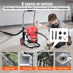 VEVOR Drain Cleaner Machine 120FT x 6/5″ 1100W Sectional Snake Auger Manual Feed