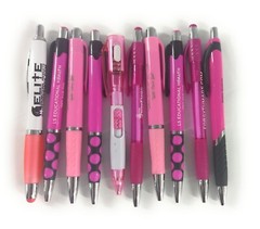 10ct Mixed Lot Misprint Retractable Click Pens: PINK / ROSE / MAGENTA