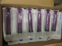 ( 1x ) 60mL Oral Syringe , Medline, Sterile Clear Barrel Purple Plunger with Cap