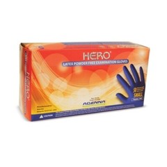 Adenna HER006 Hero 14 mil Latex Powder Free Exam Gloves (Blue, Large) Box of 50