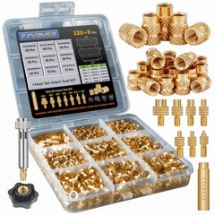 320+8Pcs Premium Brass Threaded Inserts，M2 M2.5 M3 M4 M5 Thread Metric Knurled