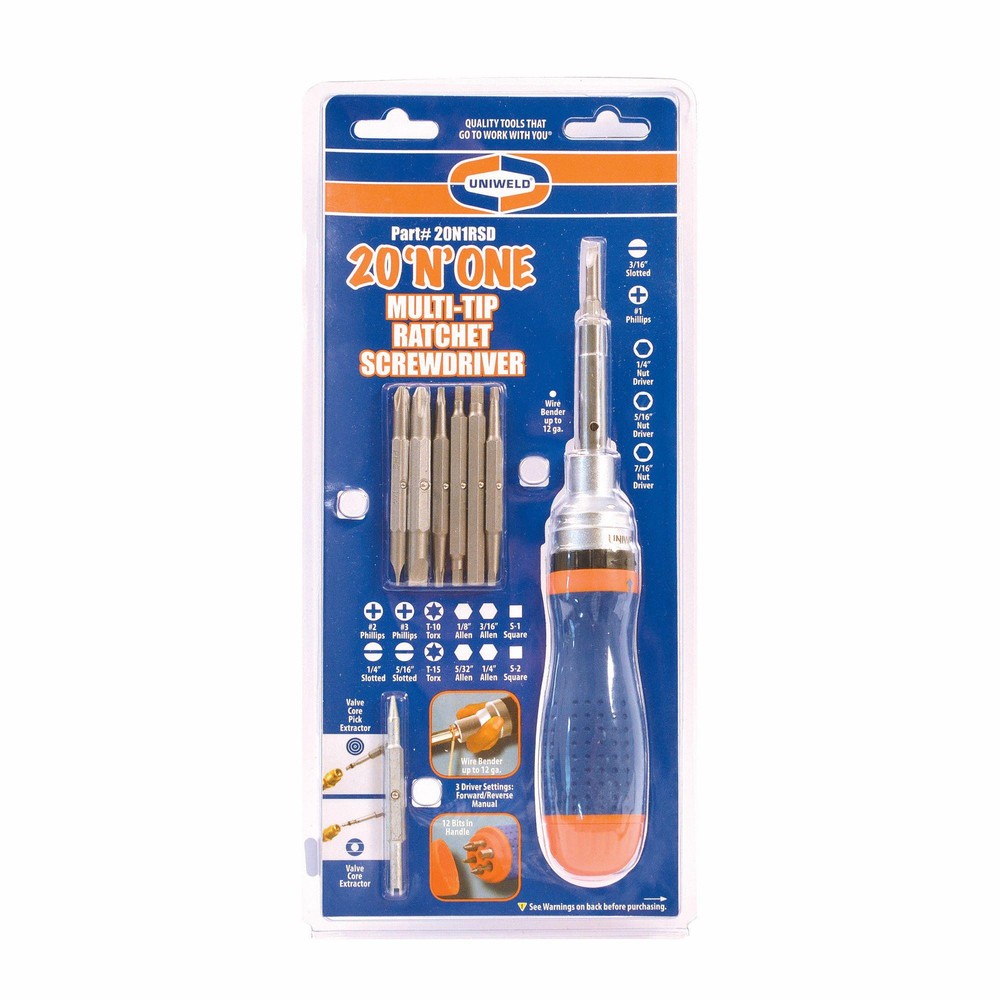 Uniweld Screwdriver Multiple 20 in 1 with Ratchet 1/4-5/16 drivers 14 Magnetic d