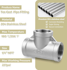 Stainless Steel 304 Cast Pipe Fitting,Tee Union, 1/4″ X 1/4″ X 1/4″ NPT Female 3