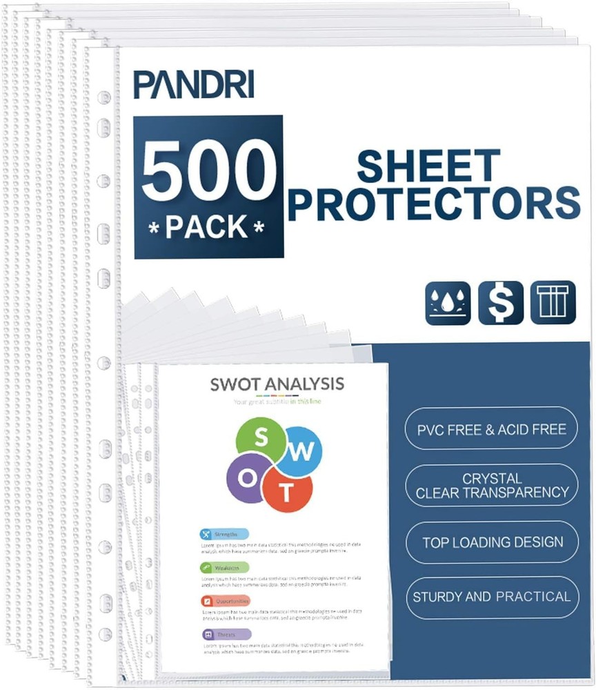Sheet Protectors, PANDRI 500 Pack Clear Heavy Duty Plastic Page Protectors Sheet