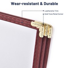 WeChef 30PC Restaurant 8.5×14 Menu Cover Trifold 6 View 3 Page Book Burgundy