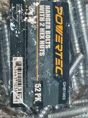 POWERTEC QHB1003 3/8″-16 x 3″ Hanger Bolts With 2 Hex Nuts – Pack of 50