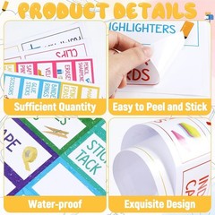 54Pcs Colorful Teacher Toolbox Labels for Classroom Organization & Decoration