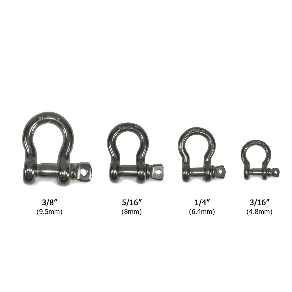 T-316 Stainless Steel Bow Shackle Marine Grade 3/16″ to 3/8″ Oversized Pin
