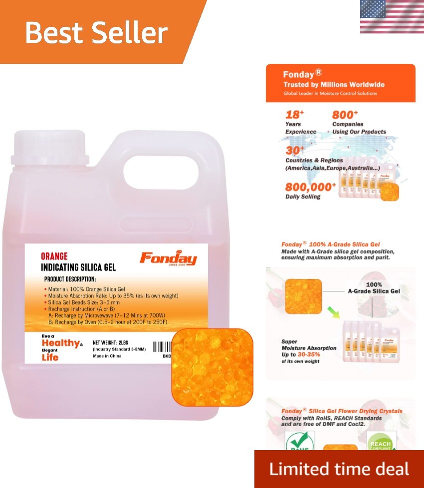 2LB Moisture Indicating Silica Gel Desiccant Orange to Green Rechargeable In…