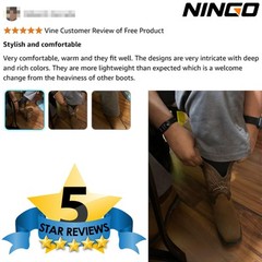 NINGO Men Steel Toe Waterproof Work Boots Leather Square Toe Western Cowboy Boot
