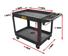 16*30 Inch Polypropylene Service Cart Heavy Duty 500 lbs Tools Organizer Rolling