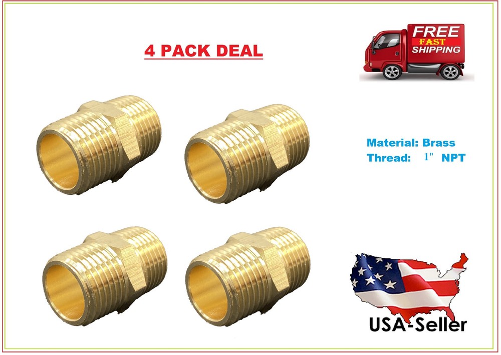 4 Pack Hex Bushing 1 Inch” NPT Nipple Pipe Fitting Brass