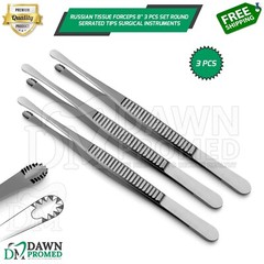 Russian Tissue Forceps 8″ 3 Pcs Set Round Serrated Tips Surgical Inst German Gr