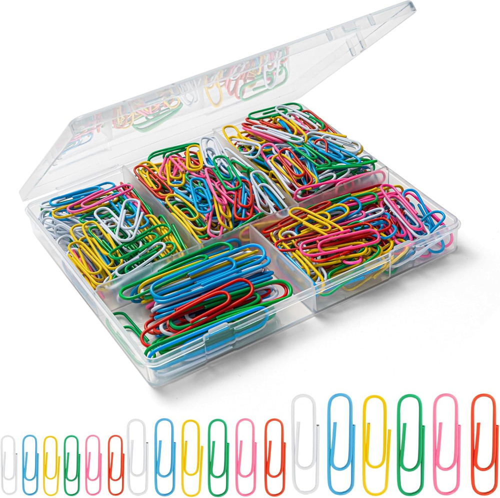 Paper Clips Assorted Sizes, Cute 350PCS, Red,green,blue,pink,white,yellow