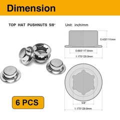 6PCS 5/8” Push Nuts Axle Cap, Push on Pushnut Spring Steel Permanent Washer Cap