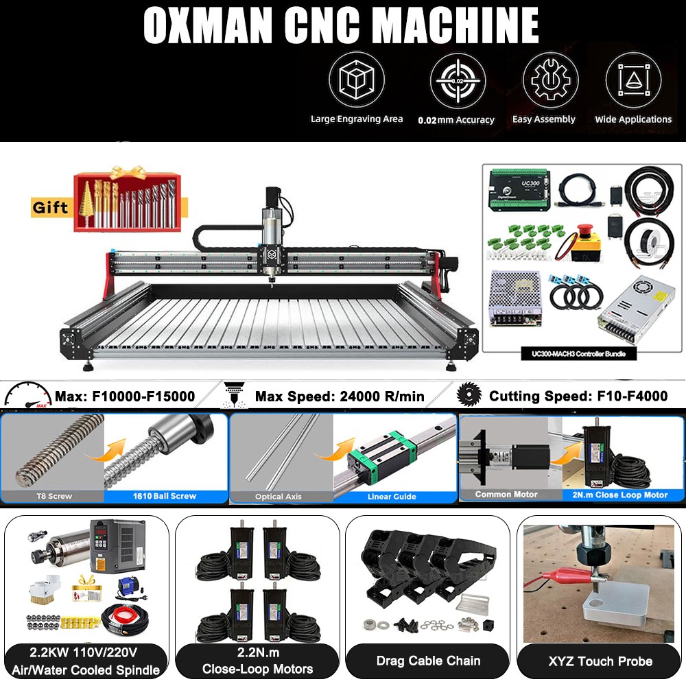 OXMAN CNC Router with UC300 Mach3 4 Axis Machine Full Kit -1610 Ball Screw Drive
