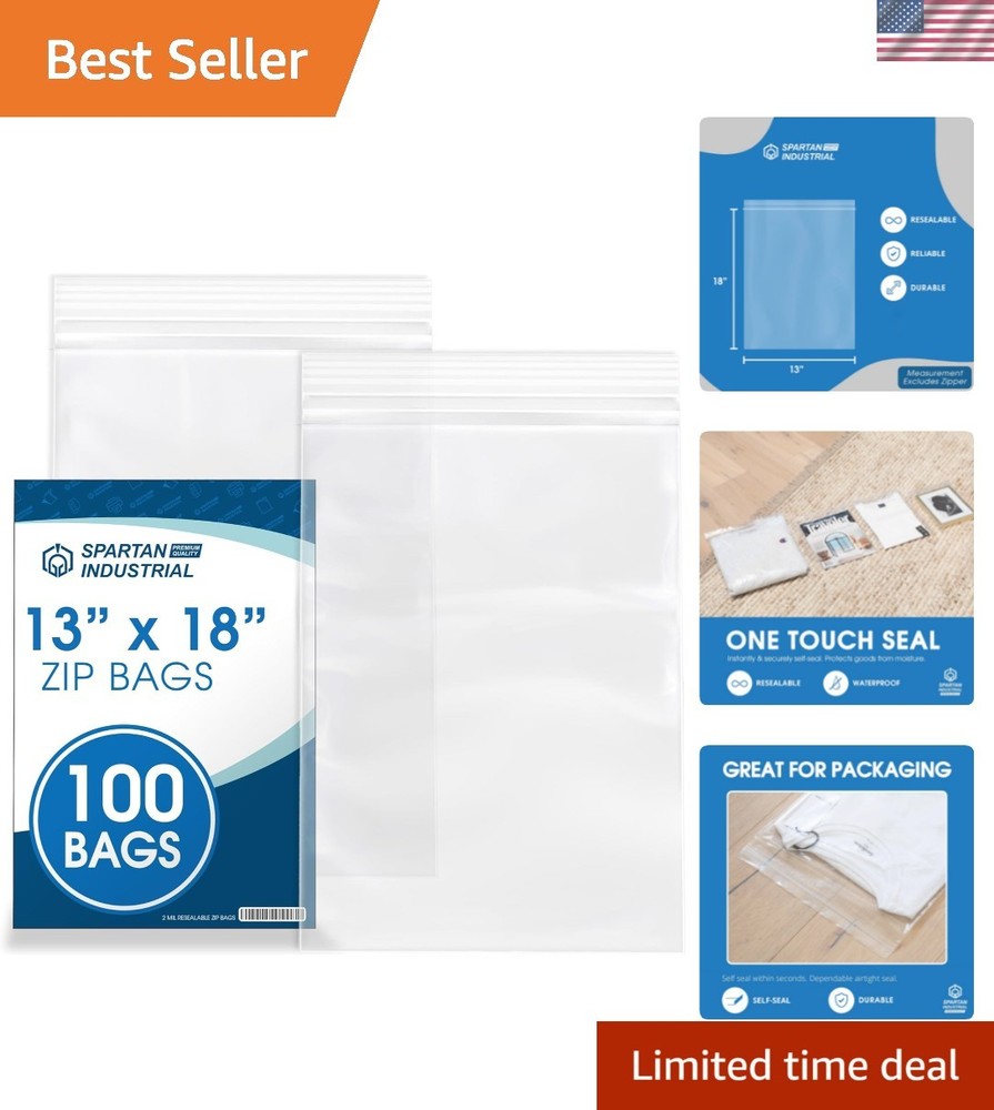 Bulk Pack: 100 Clear 13″ x 18″ Sealable Zip Bags – Food Safe and Moisture Proof