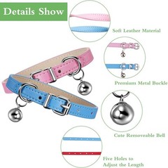 Weewooday 6 Pieces Leather Cat Collar with Bell Cute Pet Bright Color