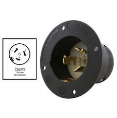 50 Amp 125/250 Volt CS6375 4-Prong Locking Male Plug Inlet Assembly by AC WORKS®