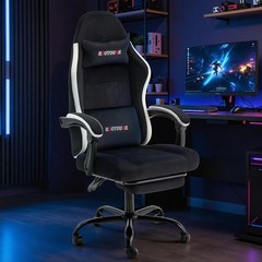 Fabric Gaming Chair with Footrest Lumbar Support Adjustable High Back Desk Chair
