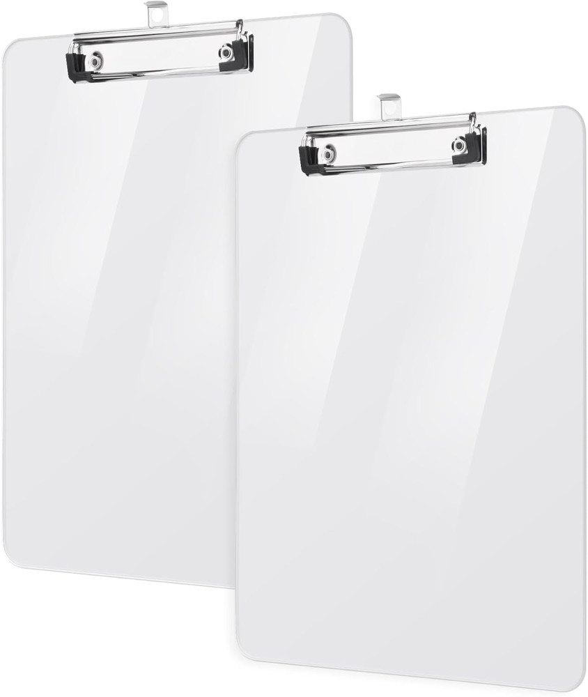 2 Pack Plastic Clipboards, A4 Acrylic Clear Board 8.5×11 | Transparent Letter Si