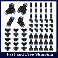 60 Pcs Push to Connect Fittings Air Line Pneumatic Kit Quick Release 1/4″ Od,NEW