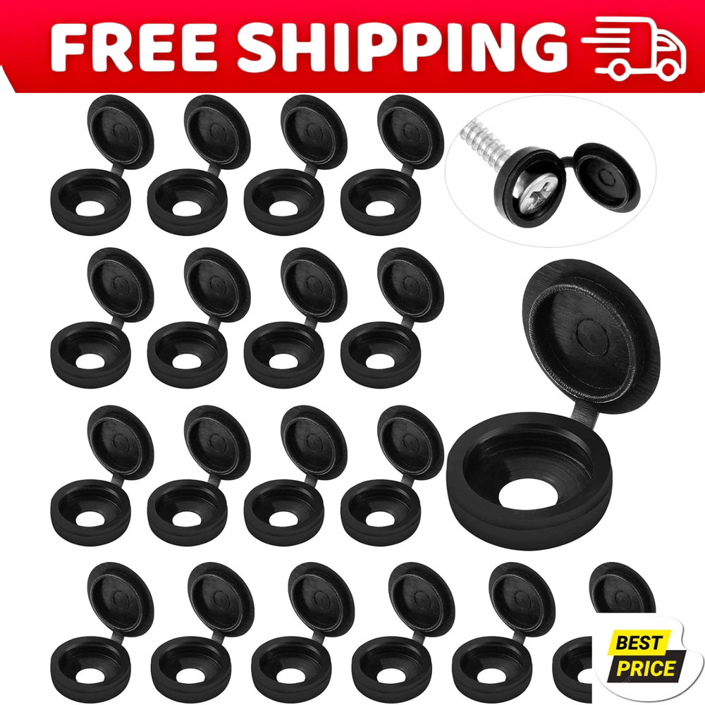 100 Pcs Black Hinged Screw Cover Caps – Snap Flip Tops w/ Washers Small