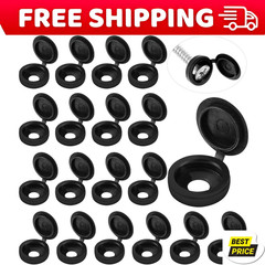 100 Pcs Black Hinged Screw Cover Caps – Snap Flip Tops w/ Washers Small