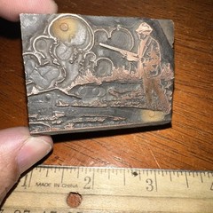 Printing Block “ Man hunting With His Dog “ Clouds. Nice Lines! Copper Face