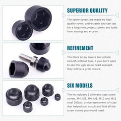 160Pcs Black Bolt Covers Screw Caps Kit M4 M5 M6 M8 M10 M12