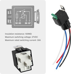 4Pin 12V Relay with 30A Fuse,Spst Normally Open Car Relay with 14 AWG Harness,Un