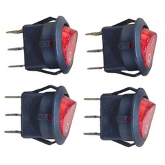 4PC For SPST 3 Pin ON/OFF Round Rocker Switch With Red Neon Lamp 10A/125VAC