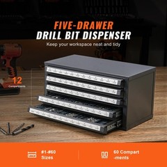 VEVOR Drill Bit Dispenser Organizer Cabinet Five-Drawer for #1 to #60 Stackable