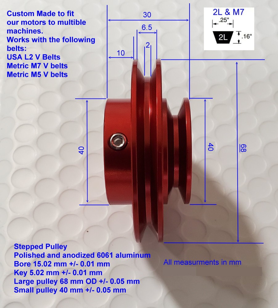 2L Pulley Stepped 15 mm bore 5 mm key fits USA 2L belts + Metric M7 & M5 V belt