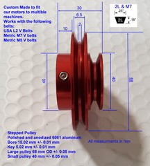 2L Pulley Stepped 15 mm bore 5 mm key fits USA 2L belts + Metric M7 & M5 V belt