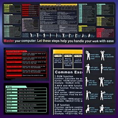 Excel Cheat Sheet Desk Pad Mat (11.8×31.5in) – XL 31.5″ x 11.8″, Black