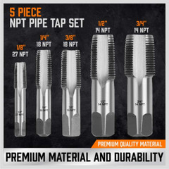 5-Piece NPT Pipe Tap Set, Sizes Includes 1/8″, 1/4″, 3/8″, 1/2″ and 3/4″