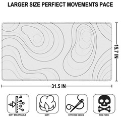 Large Mouse Pad, 31.5″ x15.7″ 31.5 inches x 15.7 inches, White Black Lines