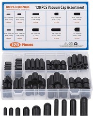 120 Pieces Rubber Vacuum Cap Assortment 10 Sizes Tube OD from 1/8″ to 1/2″ Sizes