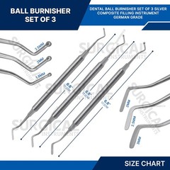 3 Pcs Dental Composite Filling Instrument Ball Tip Burnisher Flat Spatula Silver