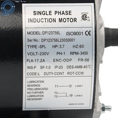 3.7 HP 1 Phase Electric Motor 3450RPM Compressor Duty 56 Frame 5/8″ Shaft 230 V