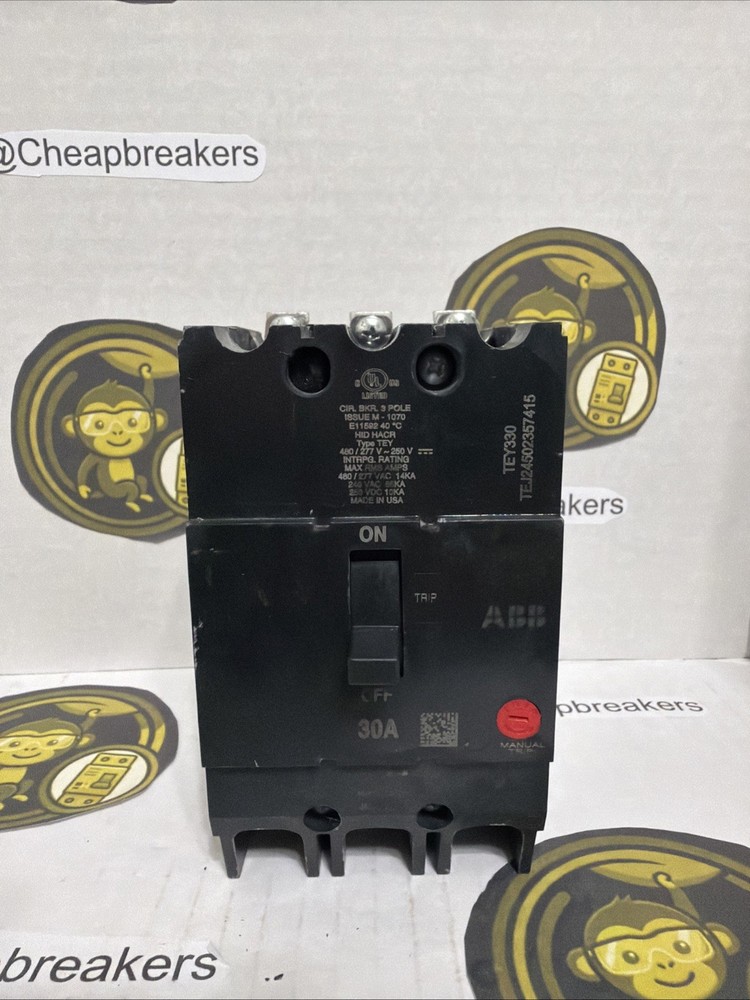 GE / ABB TEY330 3 Pole 480V Circuit Breaker – Clean Tested And Working