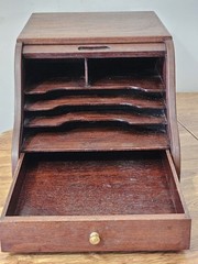 Antique 1900s Wooden Roll Top Tabletop. Secretary Desk Organizer Caddy Fine wood