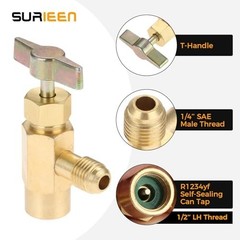 R1234Yf Self-Sealing Can Tap, F-1/4 SAE 1/2 LH Thread Valve Tool with Adapter