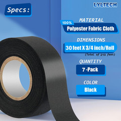 Wire Harness Tape 7 Rolls, Polyester Fabric,Flame Retardant,At 257℉ to -40℉, Wir