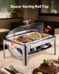 9Qt 1 Pack Rectangle Roll Top Chafing Dish Set 2 Half Size Pans Stainless Steel