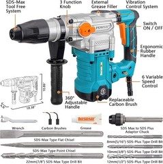 1-9/16″ SDS-Max Heavy Duty Rotary Hammer Drill for Concrete 42M | 1600W 13 Am…